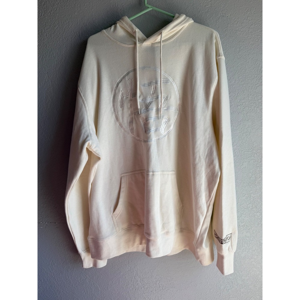 Dragon Ball Z Goku Kanji Embroidered Cream Hoodie Mens XL Off White Pullover